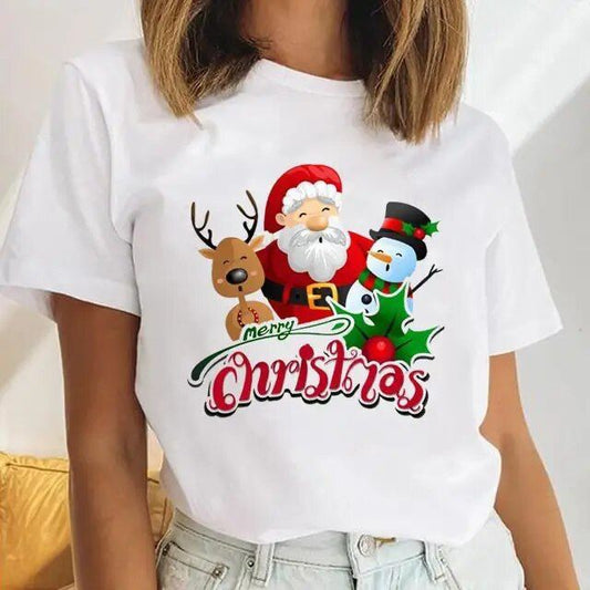 Camiseta Navideña Santa, Hombre de Nieve y Reno