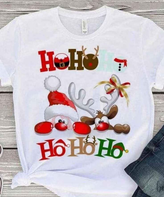 Camiseta Navideña Ho Ho Ho Reno y Santa